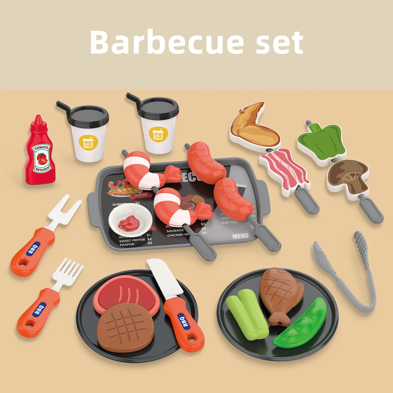 Giocattoli per bambini: gioco di finzione, barbecue, fast food, pizza, sushi, tè pomeridiano, dessert, cibo da cucina, set di giocattoli