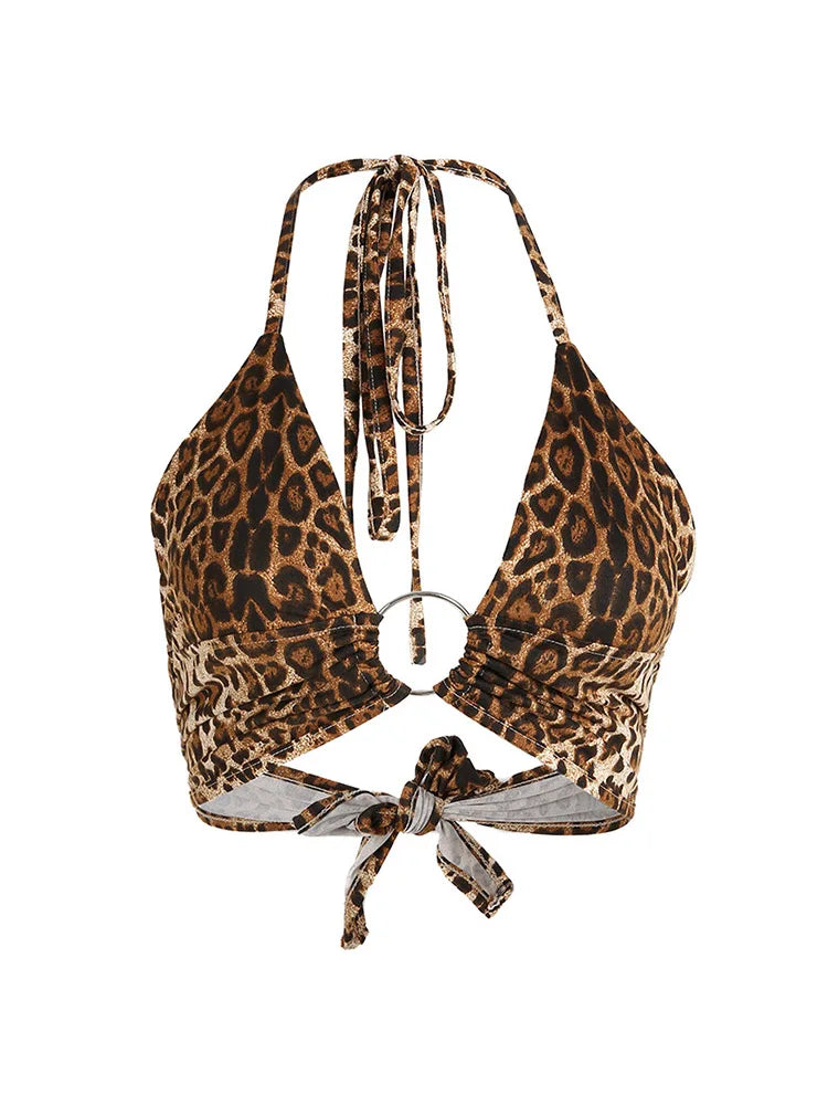 Top corto con stampa leopardata Fasciatura senza schienale