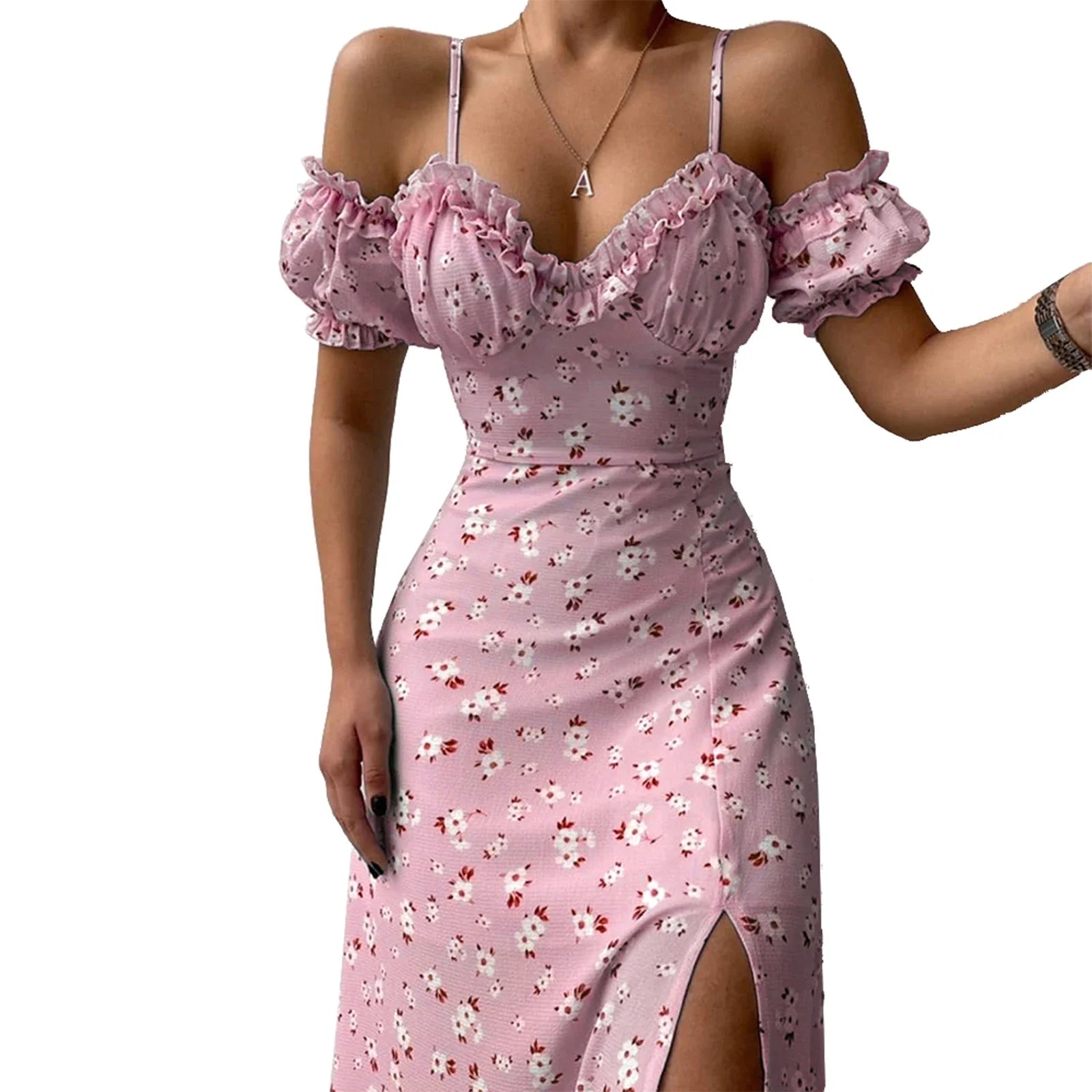 Abito donna con stampa floreale e spalle scoperte