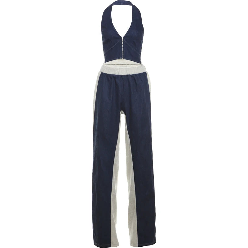 Set Tuta donna Zip Halter Canottiere monopetto+Pantaloni