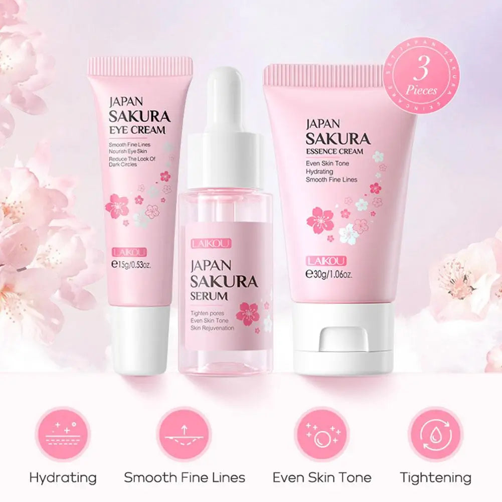 Set 3/5 Sakura Skin Care Crema Viso, Siero Toner, Detergente Viso, Protezione Solare, Crema Occhi, Confezione Regalo