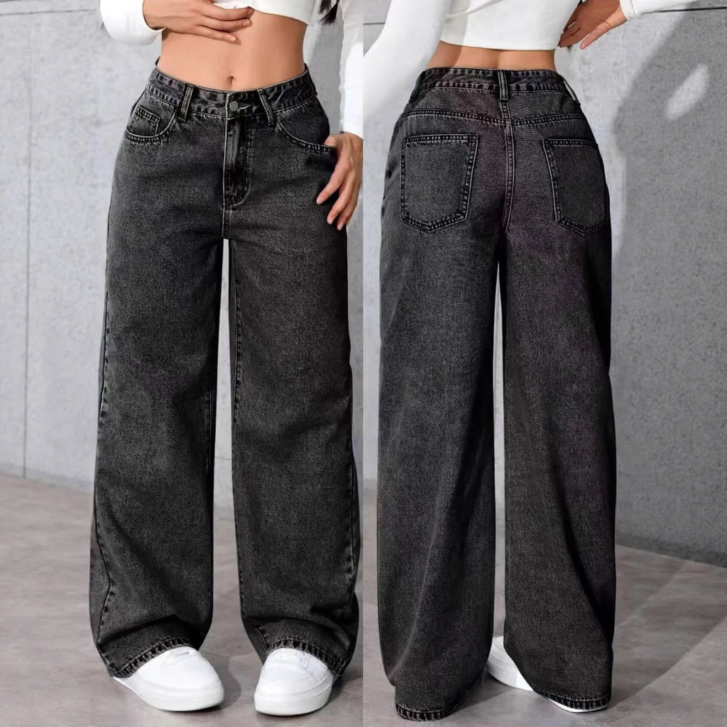 Jeans a gamba larga da donna a vita alta