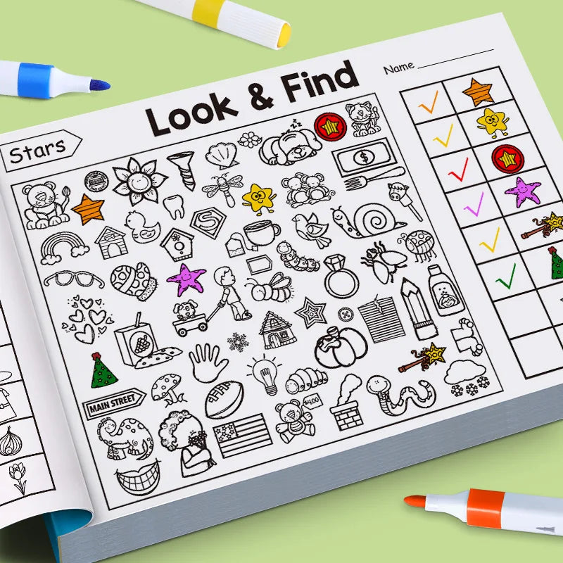 Gioco di ricerca di oggetti per bambini, migliora la percezione visiva, divertente libro da colorare, messa a fuoco e attenzione, libro di esercizi di scrittura a mano