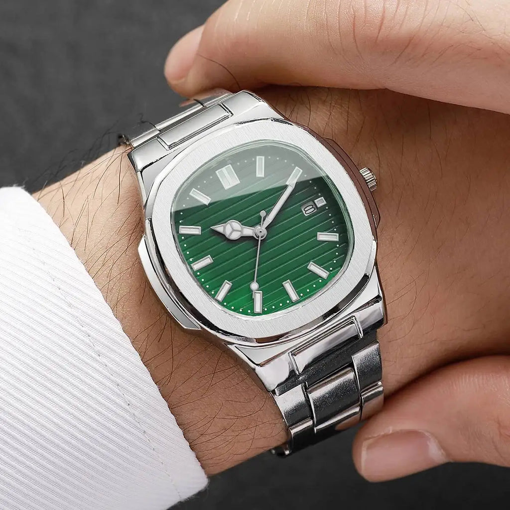Orologi da uomo di lusso Moda Quadrante quadrato Cinturino in acciaio inossidabile Orologio al quarzo senza scatola