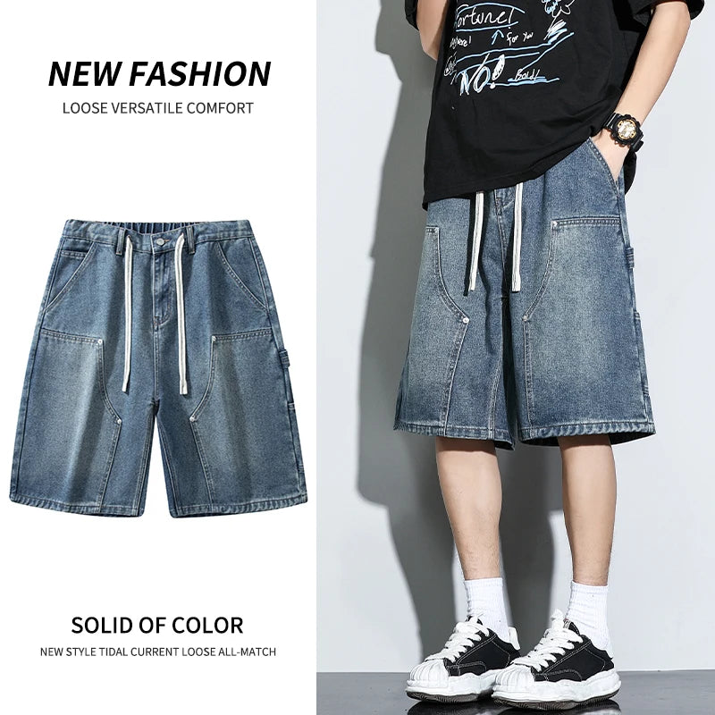 Pantaloncini di jeans da uomo larghi estivi Vintage Hip-hop Cargo Y2K
