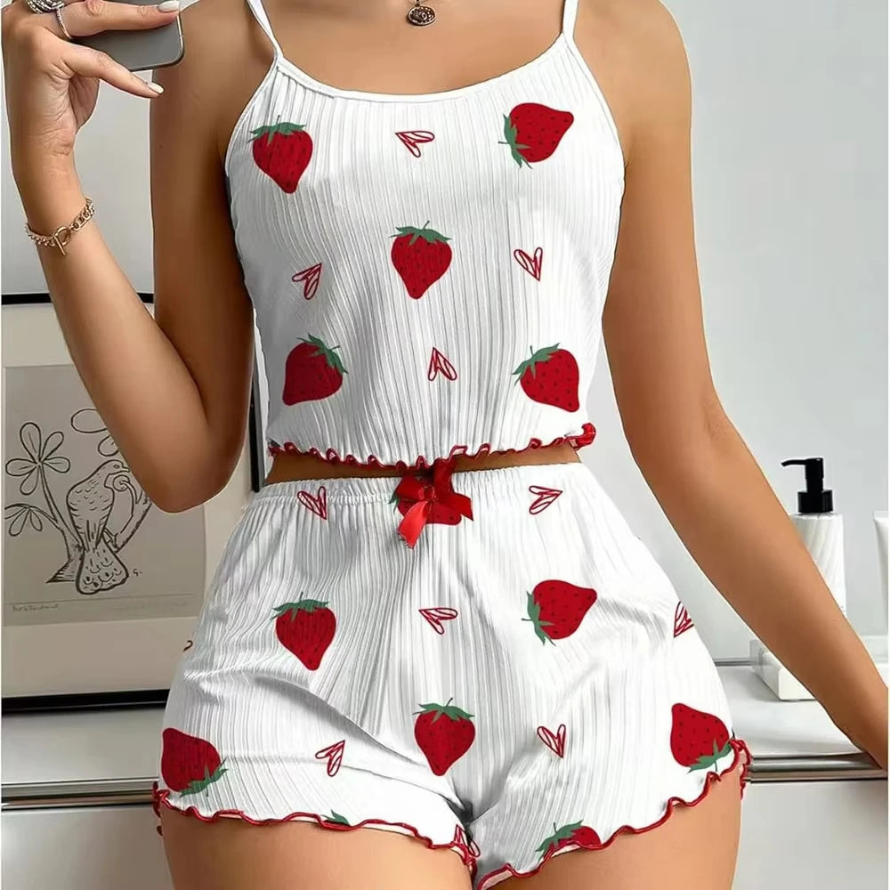 Pigiama da donna con stampa a fragola