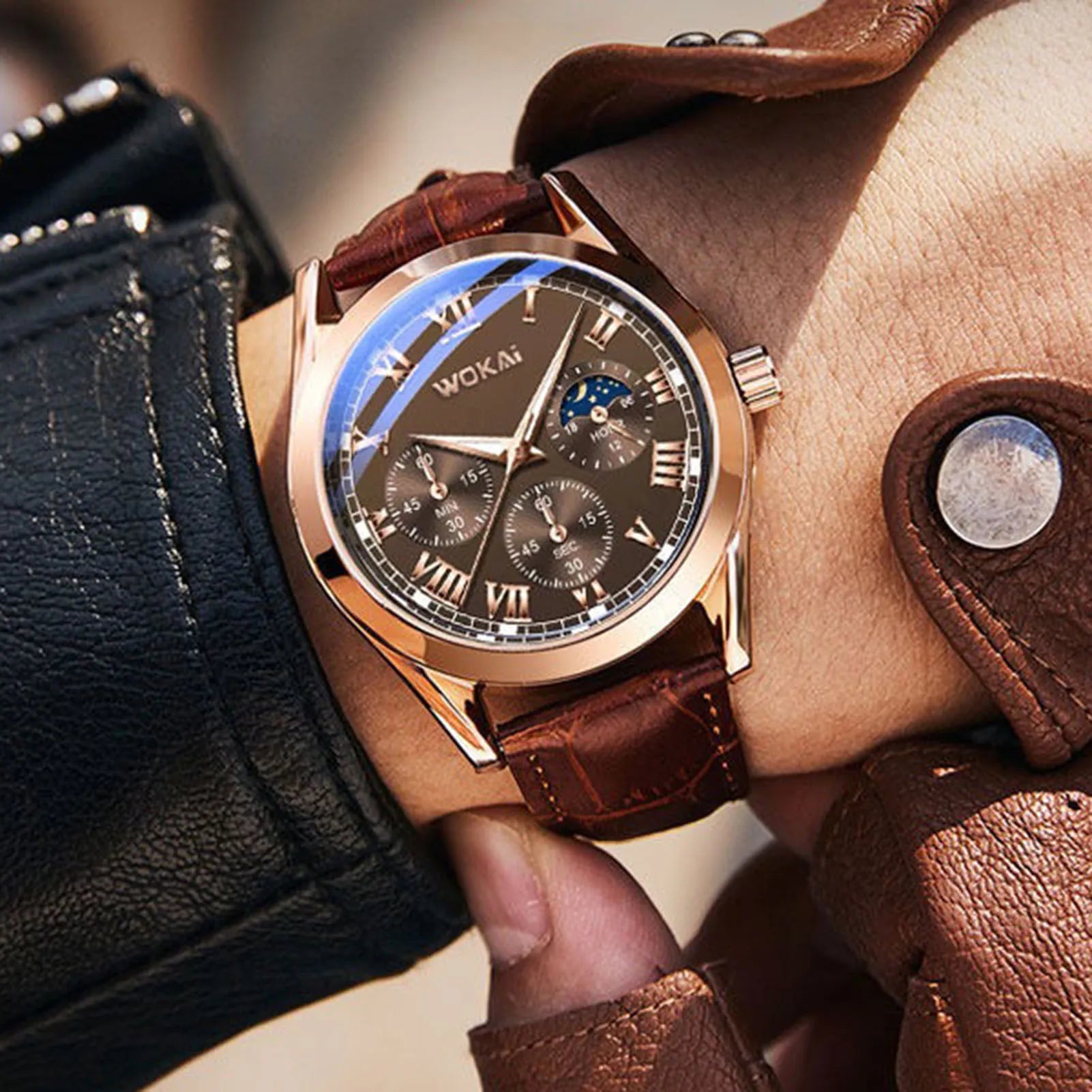 Orologi di lusso Uomo Business PU Pelle Orologio al Quarzo