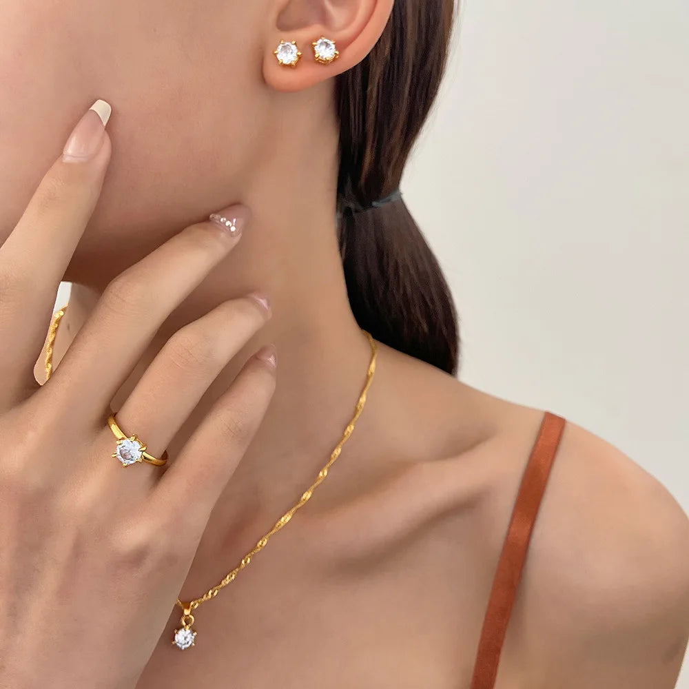 5 pezzi eleganti gioielli set anello collana braccialetto orecchini