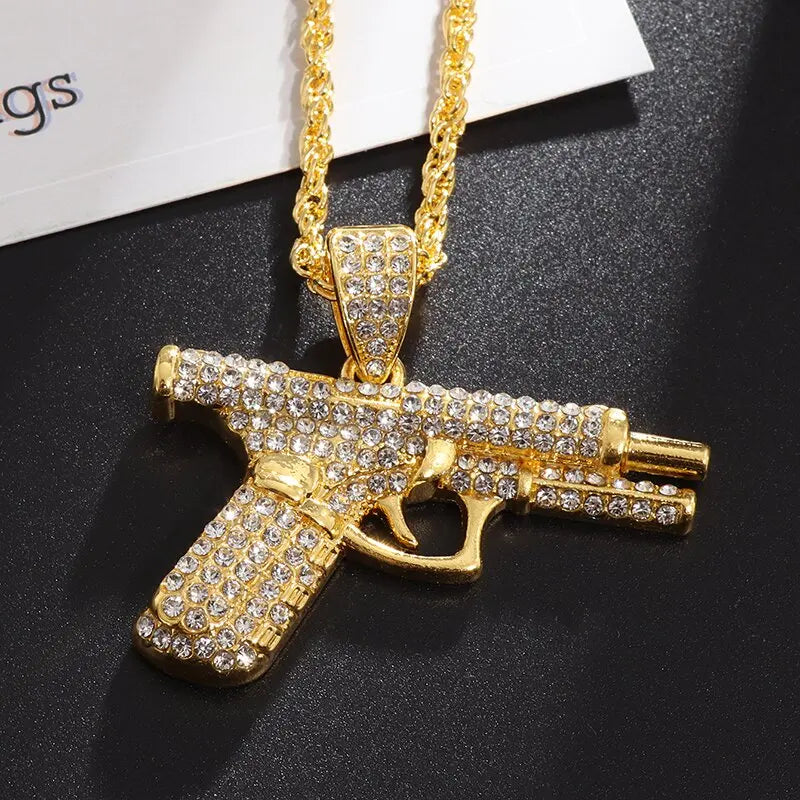 Collana Pistola in acciaio inox con Swarovski
