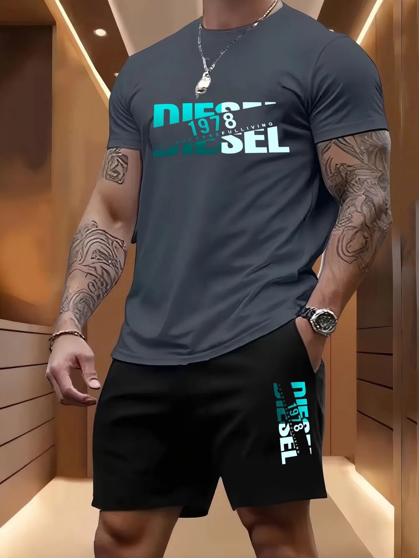 T-shirt + pantaloncini casual in 100% cotone stampata