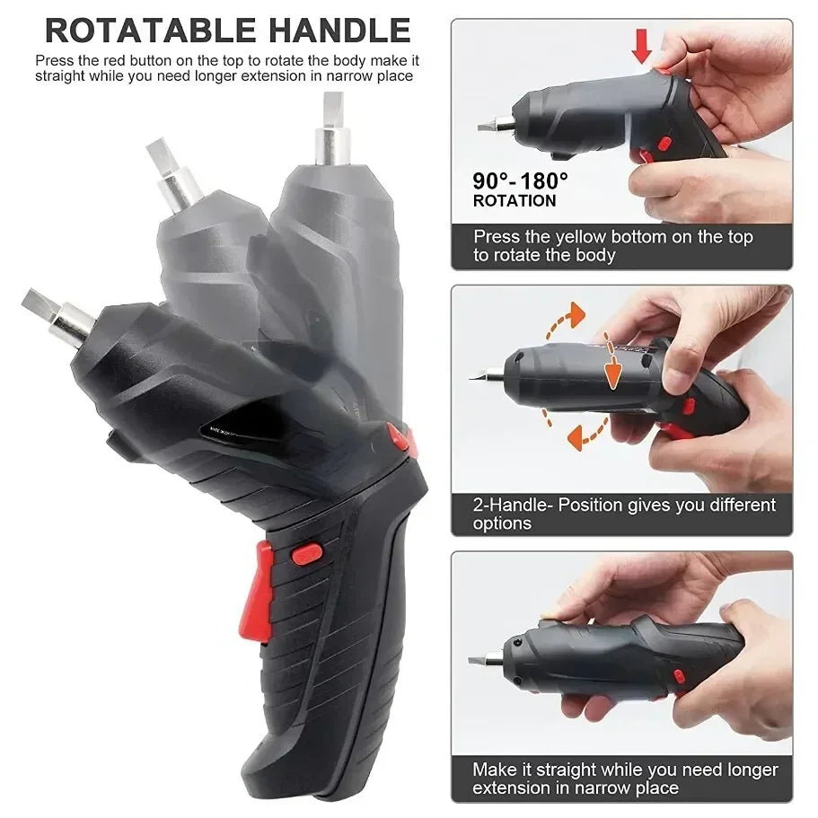 Cacciavite elettrico portatile Cordless 47 in 1 Cacciavite ricaricabile ruotato di 90 gradi con LED