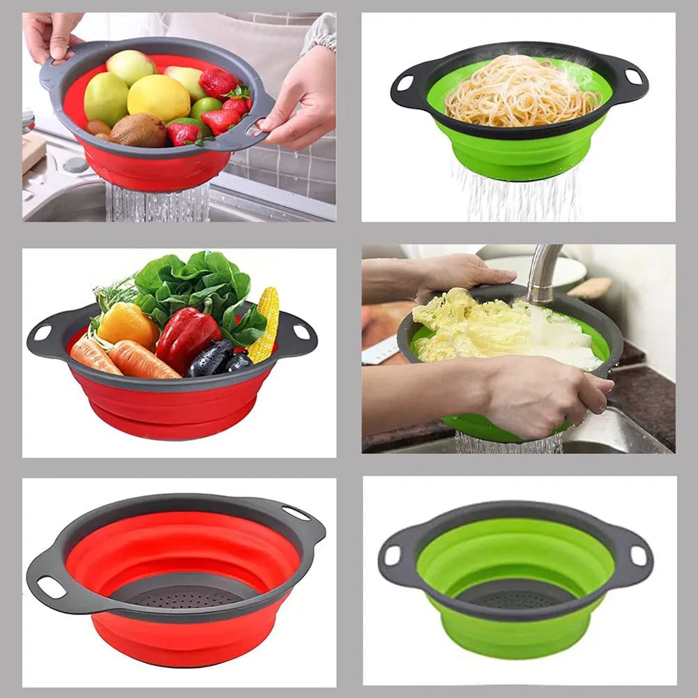 Cesto di scarico pieghevole in silicone, Cesto di lavaggio di frutta e verdura , Filtro pieghevole, Scolapasta