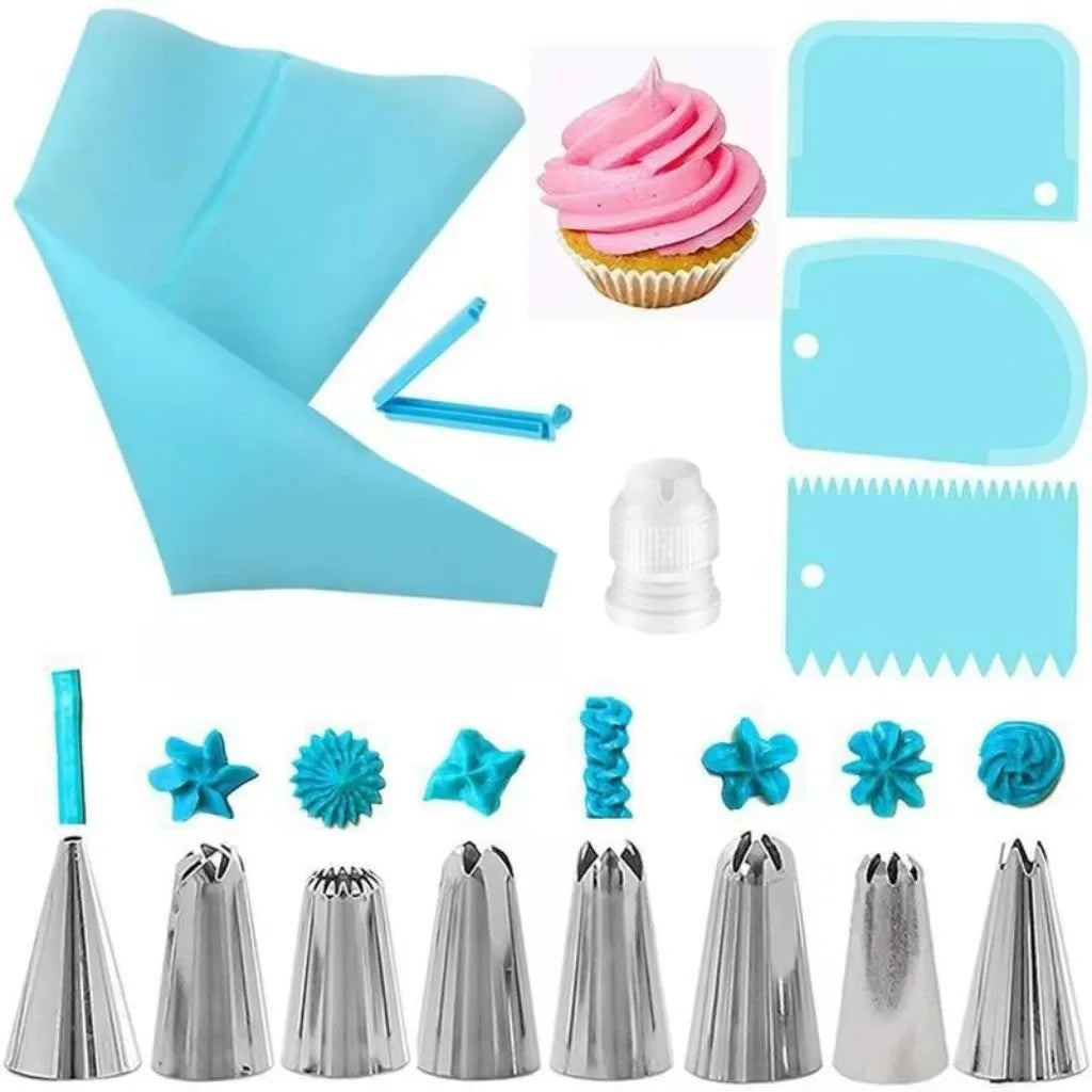 Sacchetti per tubazioni in silicone e punte Set Torta fai da te Kit di decorazione con ugello in acciaio inossidabile per pasticceria