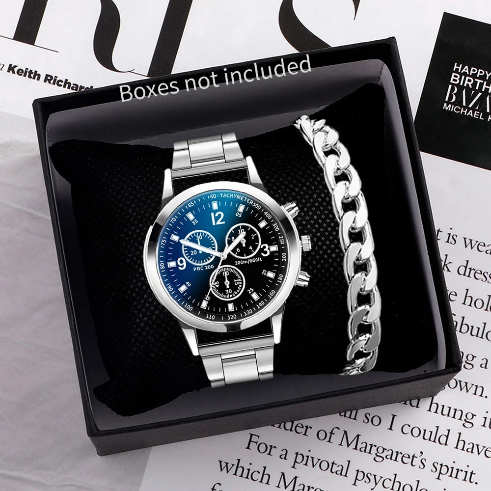 Orologi da uomo  al quarzo con cinturino in acciaio set completo (scatola non inclusa)