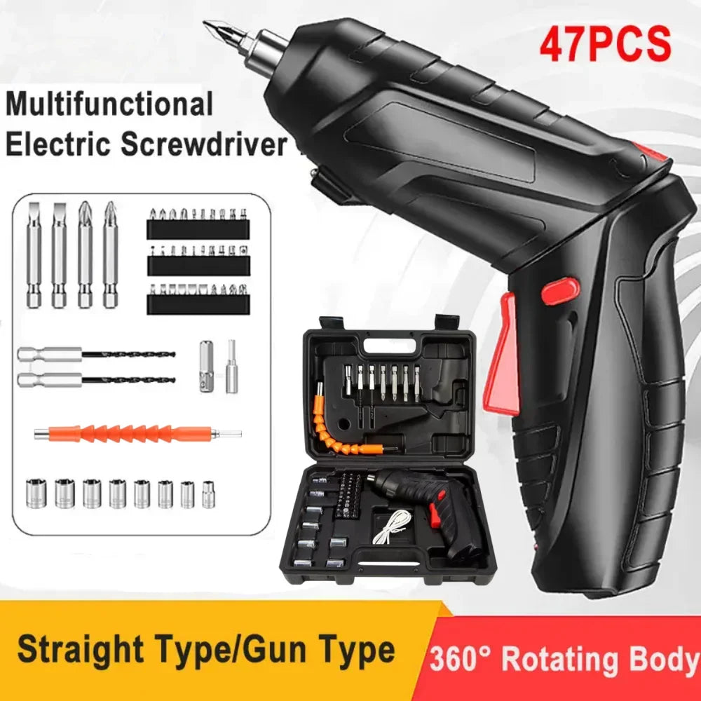Cacciavite elettrico portatile Cordless 47 in 1 Cacciavite ricaricabile ruotato di 90 gradi con LED