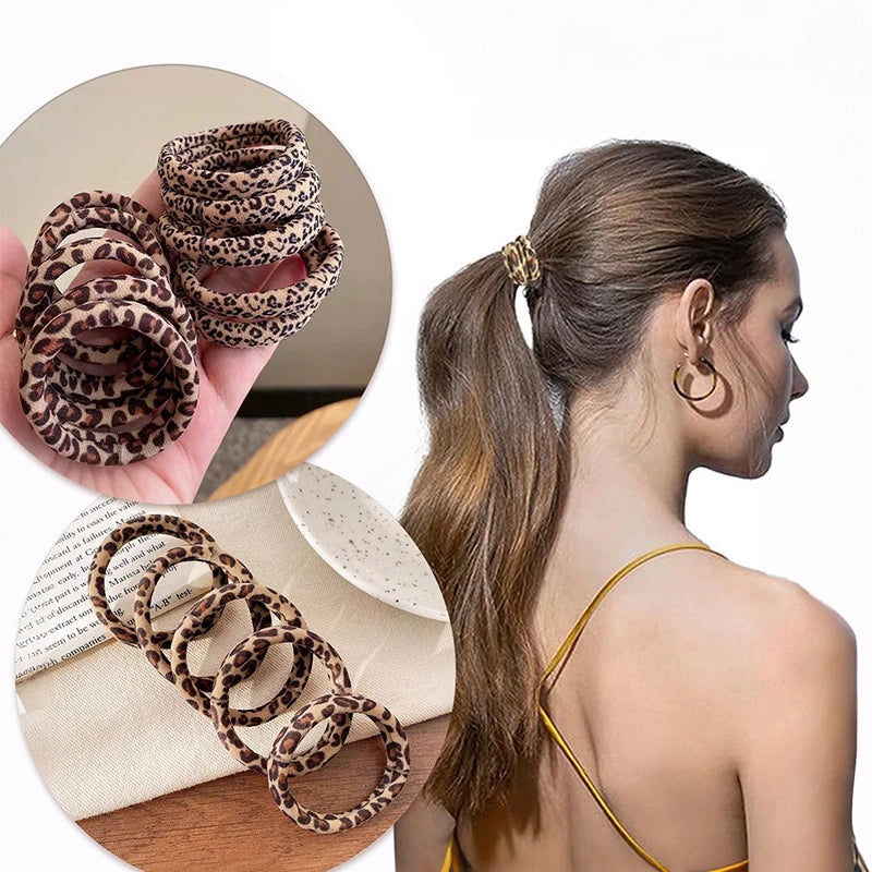 5/10 pezzi Molla per capelli elastica con stampa leopardata con alta tensione e senza cucitura