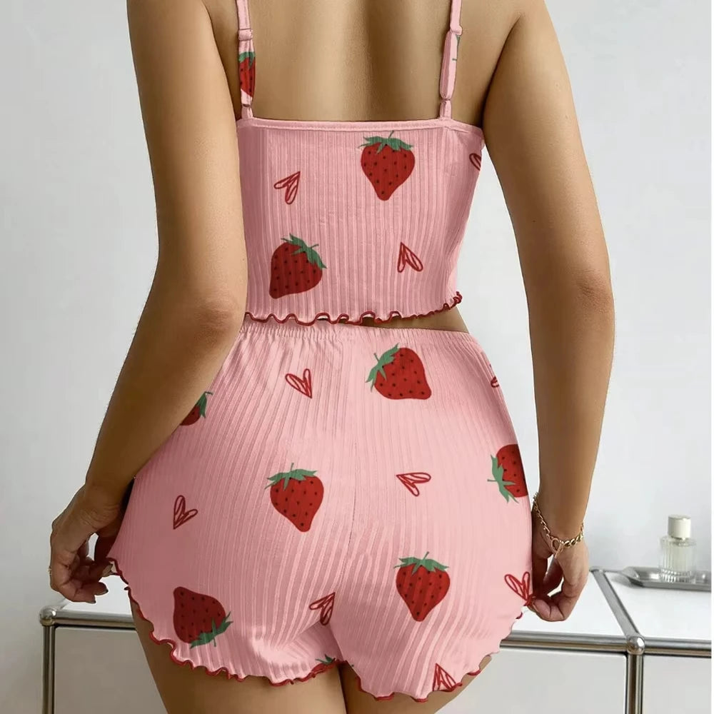 Pigiama da donna con stampa a fragola