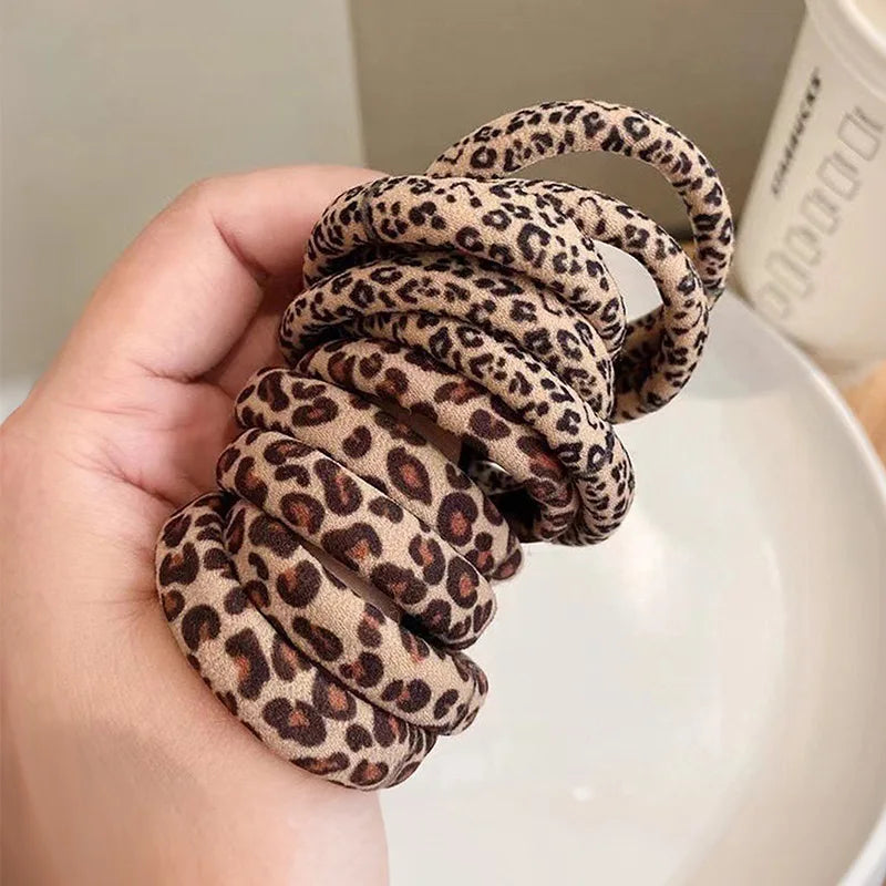 5/10 pezzi Molla per capelli elastica con stampa leopardata con alta tensione e senza cucitura