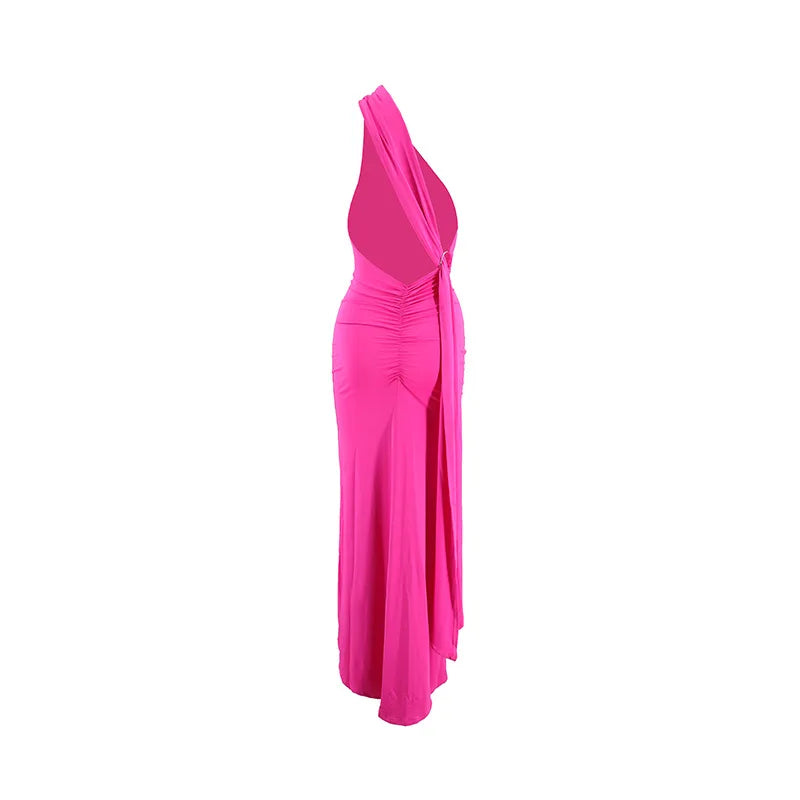 Abito da donna monospalla senza maniche da donna Sciarpa regolabile Loop increspato Backless