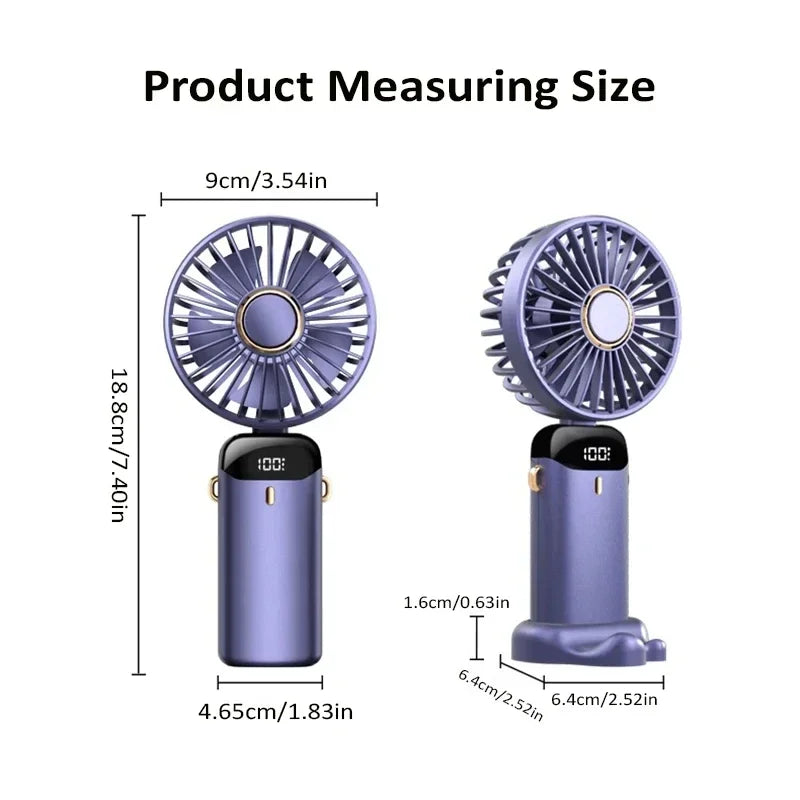 Mini ventilatore portatile ricaricabile USB a 5 velocità e schermo di visualizzazione 1800mAh