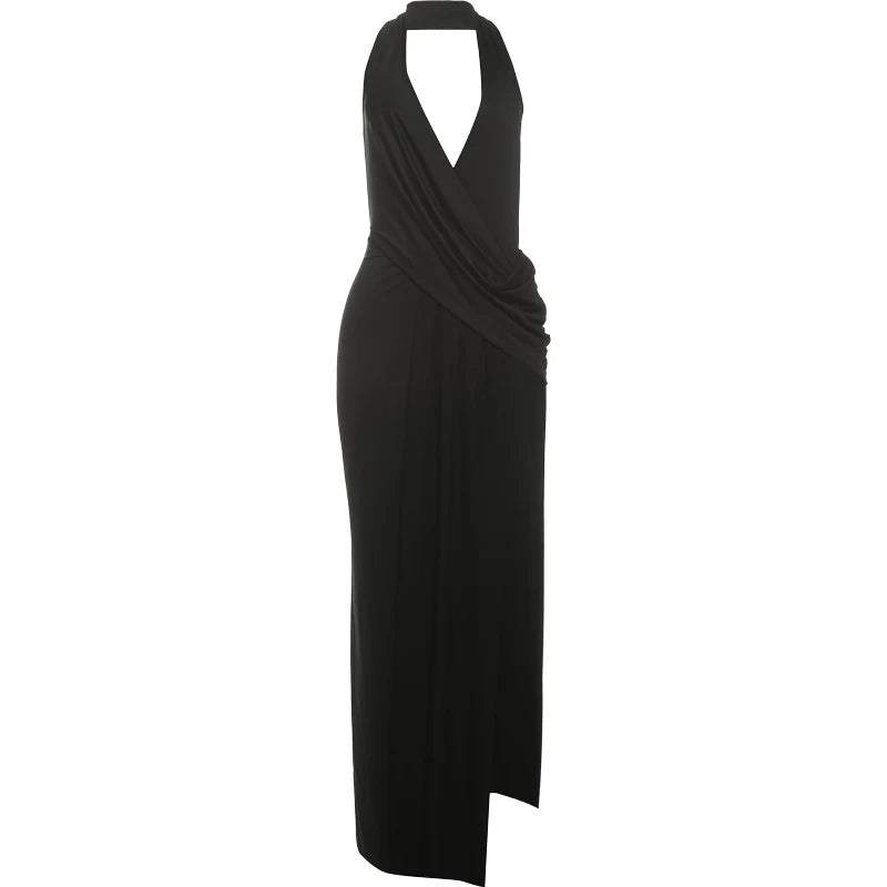 Abito Lungo Donna con scollo a V e spacco alto