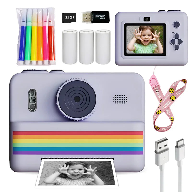 Fotocamera istantanea con scheda di memoria da 32 GB e matita colorata, doppia fotocamera, torcia, il regalo perfetto per ragazzi e ragazze.
