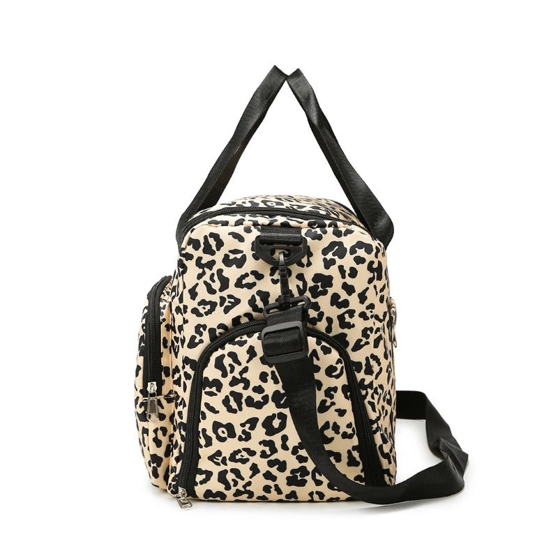 Classica borsa da viaggio di grande capacità con stampa leopardata con tasche multiple e scomparto per scarpe