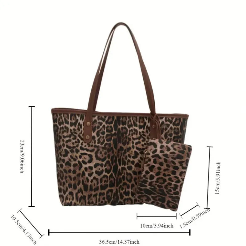 Borsa Leopard con custodia, elegante borsa a tracolla in pelle sintetica, shopping bag di grande capacità per l’uso quotidiano