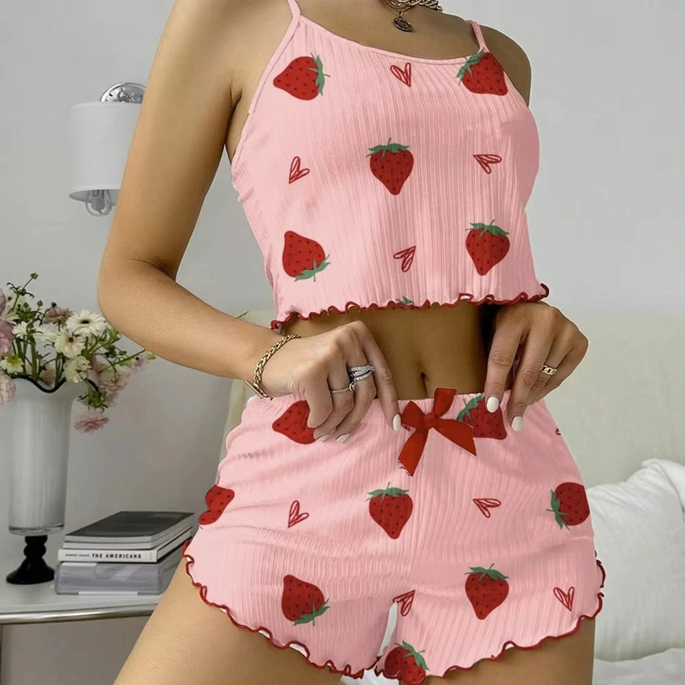 Pigiama da donna con stampa a fragola