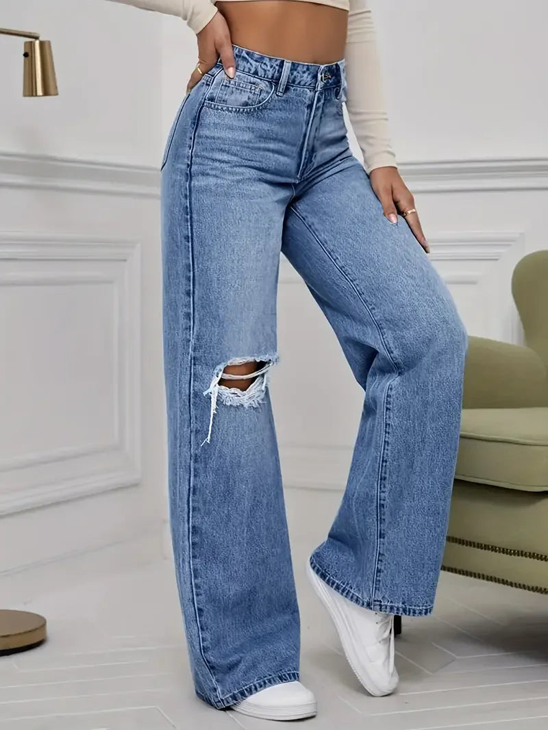 Jeans da donna Gamba larga Pantaloni vintage con strappi invecchiati 2026