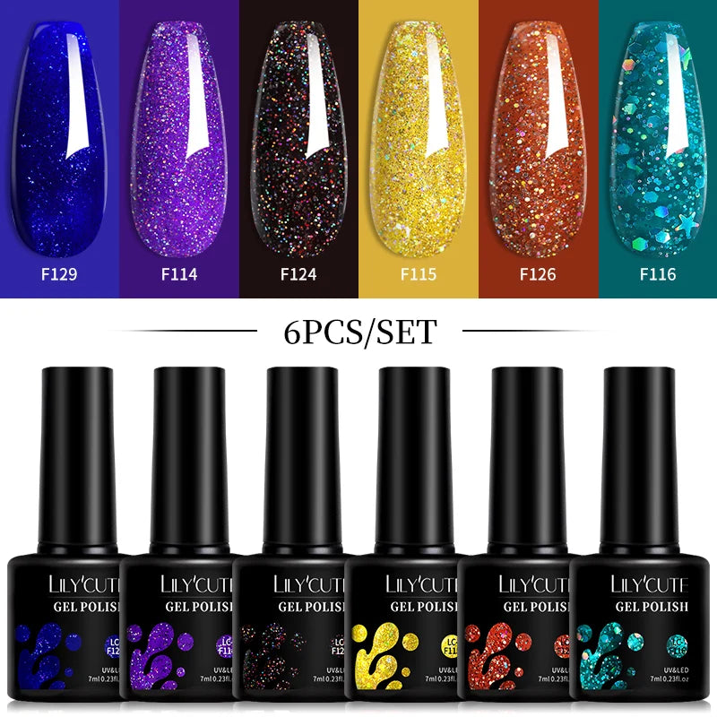 LILYCUTE 6 pezzi/set 7ML Gel Smalto per unghie semitrasparente 30 varianti di colore