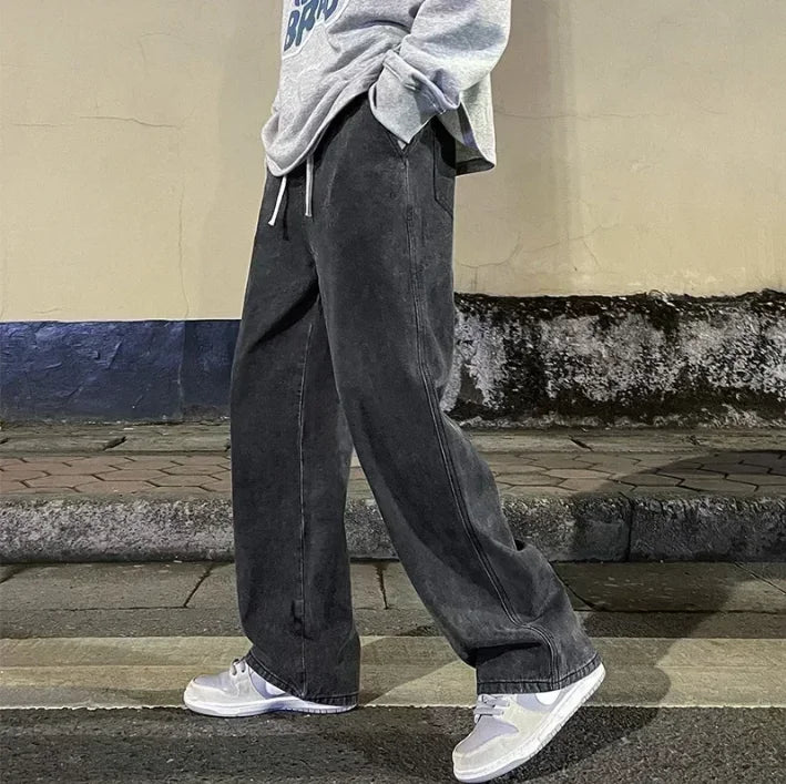 Jeans Larghi Uomo Stile Coreano Moda Sciolto Dritto Gamba Larga
