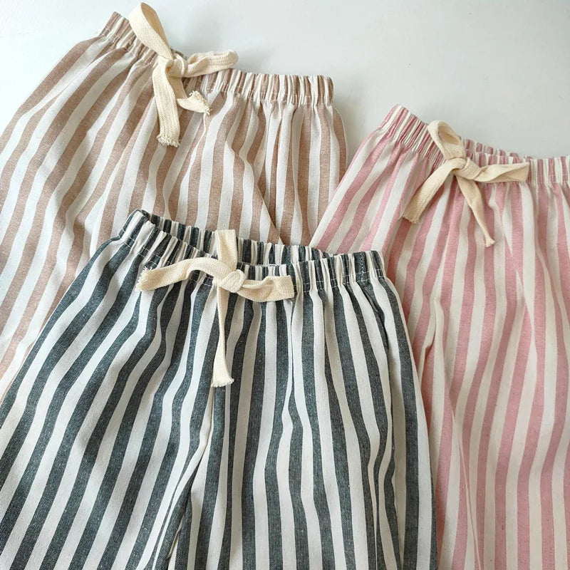 Pantaloni a righe in cotone di lino  per bambini