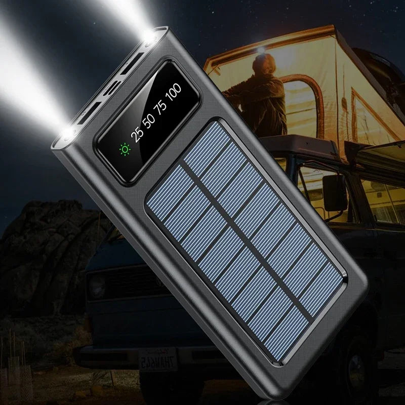 200000mAh Powerbank di con carica di energia solare  Ricarica super veloce e Display digitale 4 cavi Batteria esterna