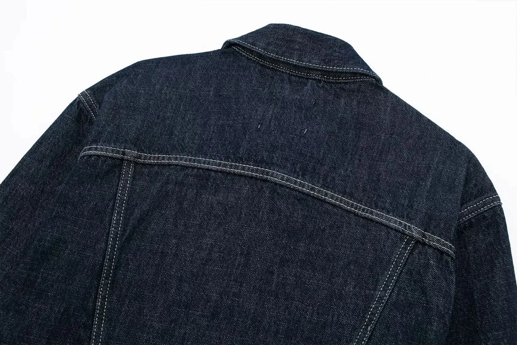 Set Casual Risvolto Manica Lunga Crop Giacca Bottoni Femminile Vintage Gamba Larga Jeans