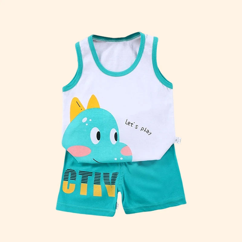 Set 2PCS per bambini Gilet per bambini  Set Estate T-shirt in cotone e  Pantaloncini