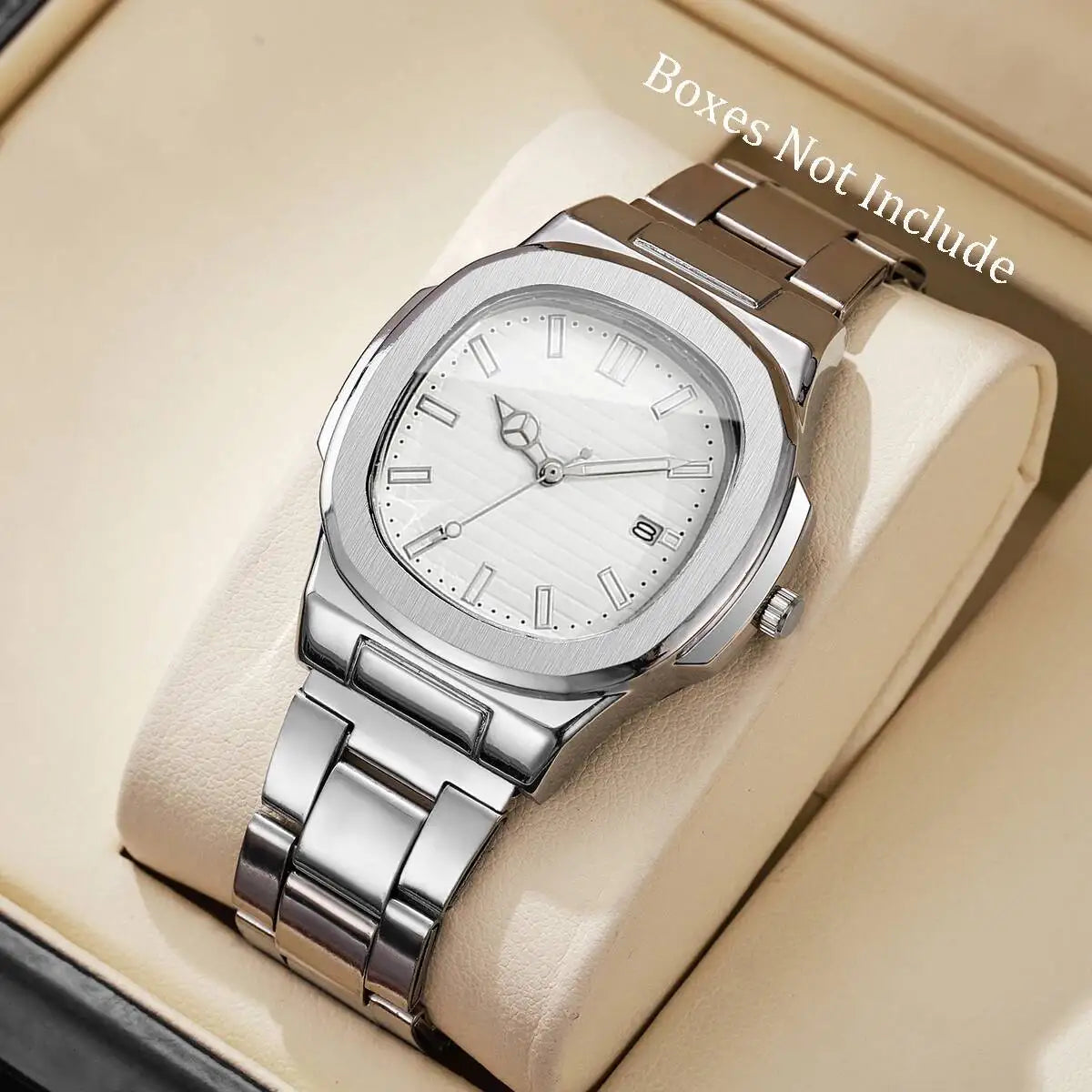 Orologi da uomo di lusso Moda Quadrante quadrato Cinturino in acciaio inossidabile Orologio al quarzo senza scatola