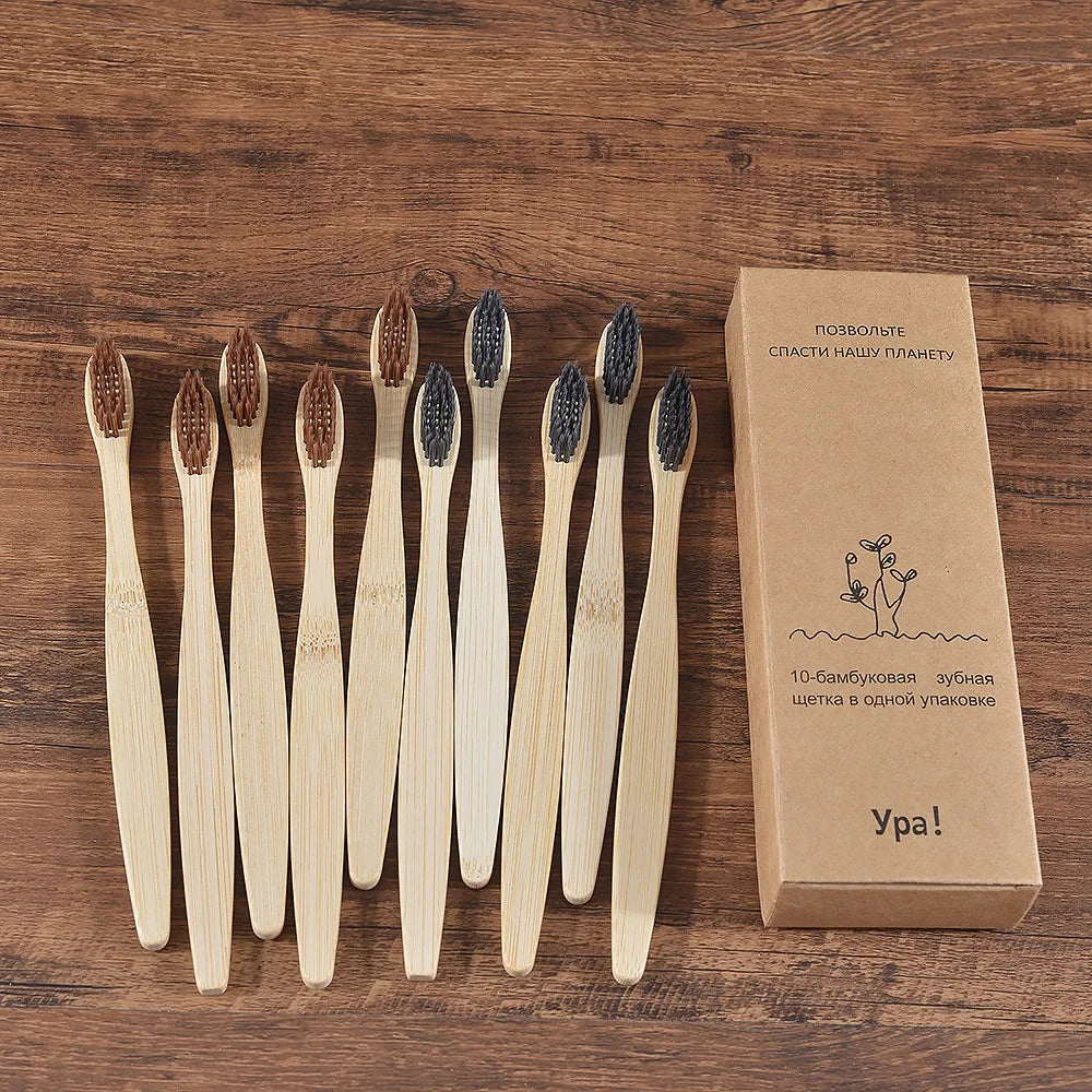 10 pezzi set di spazzolini da denti di bambù naturali setole morbide ecologici cura orale dentale