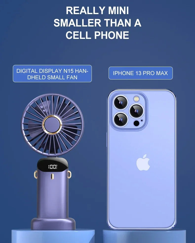 Mini ventilatore portatile ricaricabile USB a 5 velocità e schermo di visualizzazione 1800mAh