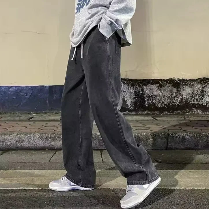 Jeans Larghi Uomo Stile Coreano Moda Sciolto Dritto Gamba Larga