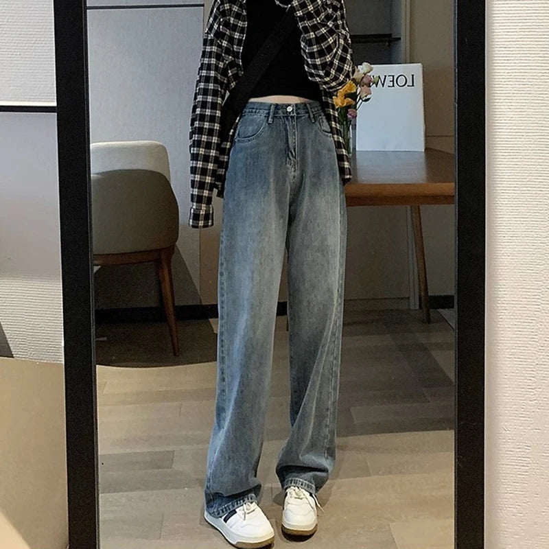 Jeans Donna Vintage Gamba Larga  Vita Alta