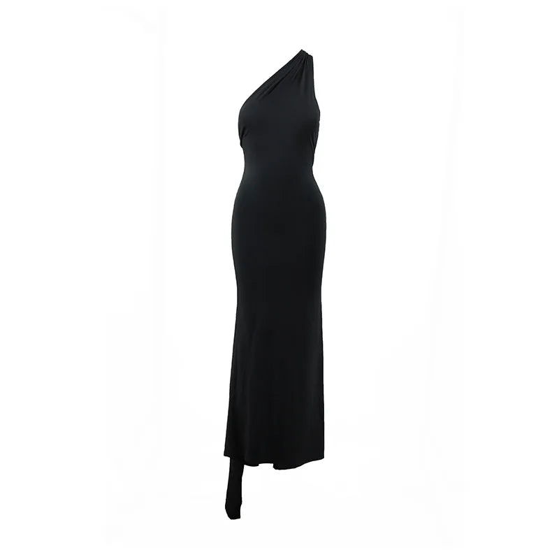 Abito da donna monospalla senza maniche da donna Sciarpa regolabile Loop increspato Backless