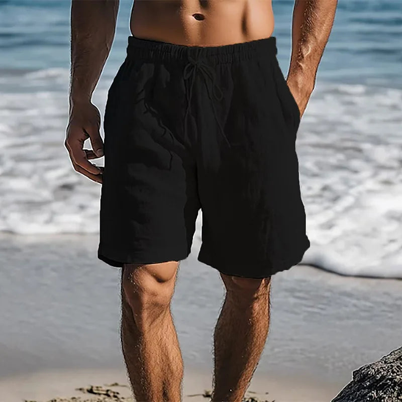 Pantaloncini da uomo in lino di cotone estivi leggeri traspiranti casual in stile spiaggia