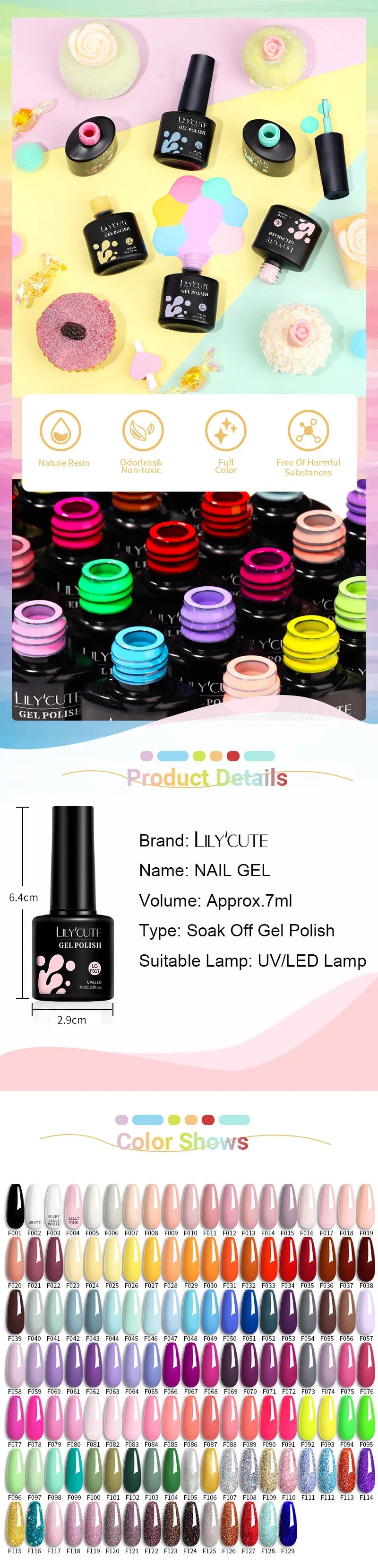 LILYCUTE 6 pezzi/set 7ML Gel Smalto per unghie semitrasparente 30 varianti di colore
