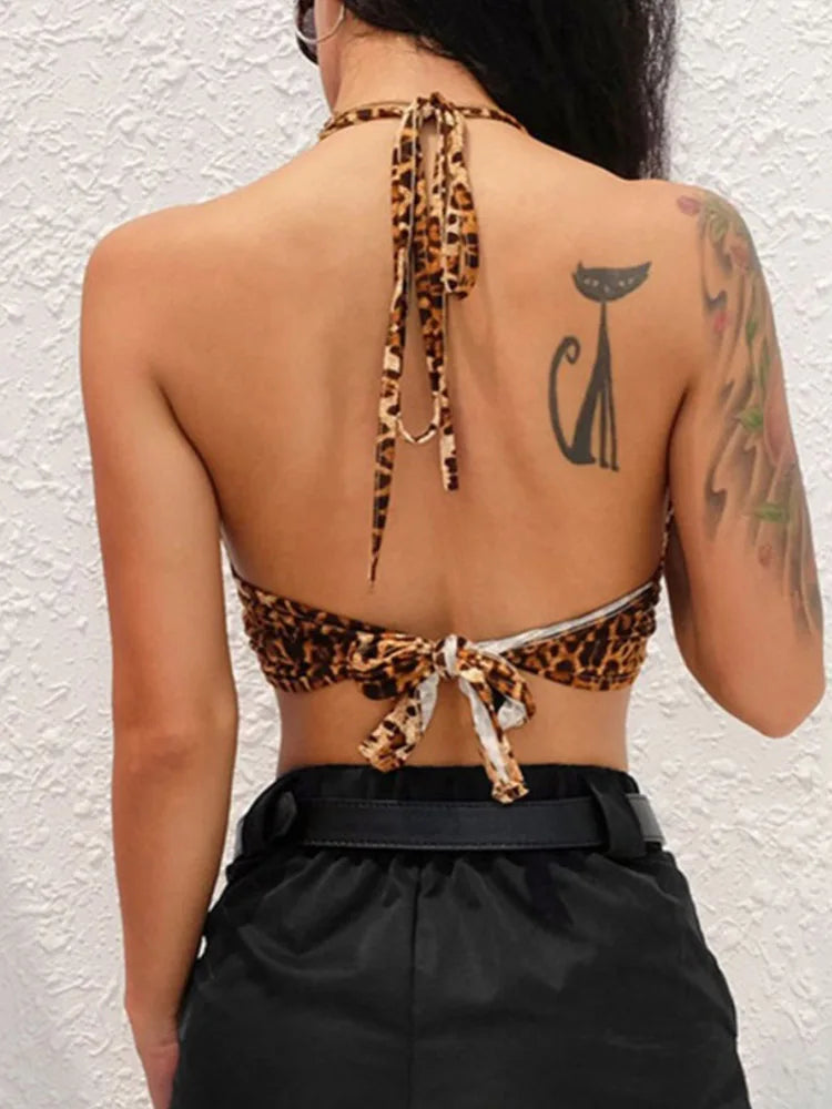 Top corto con stampa leopardata Fasciatura senza schienale