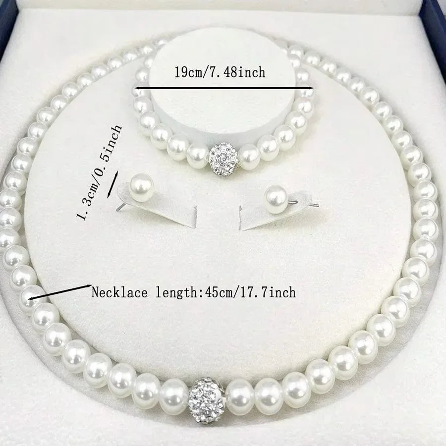 3 PZ Collana, Bracciale, Orecchini Set di gioielli di perle