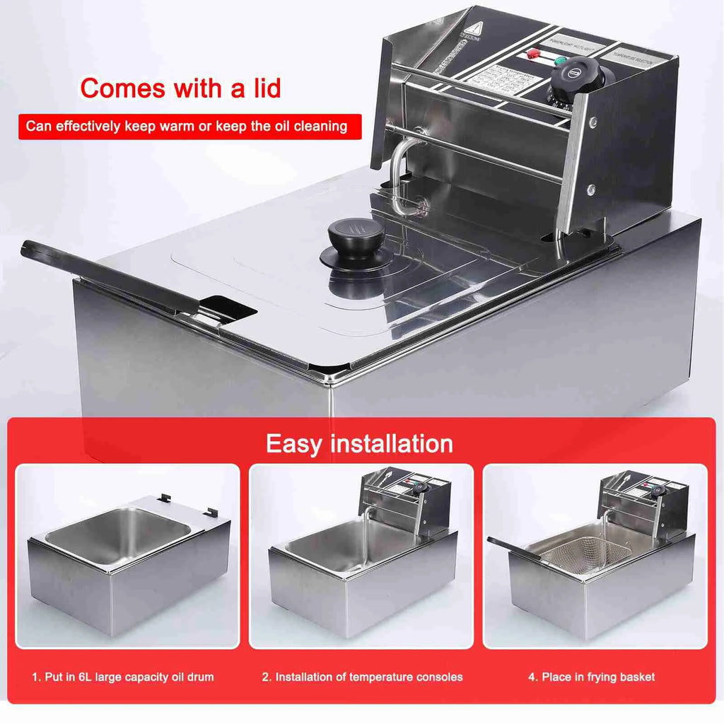Friggitrice elettrica multifunzionale 1500W 6L Friggitrice di grande capacità con cestello di filtrazione dell’olio per cucina