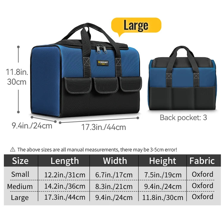 Borsa per attrezzi a bocca larga, resistente, con tasche, per la conservazione e il trasporto degli attrezzi da uomo