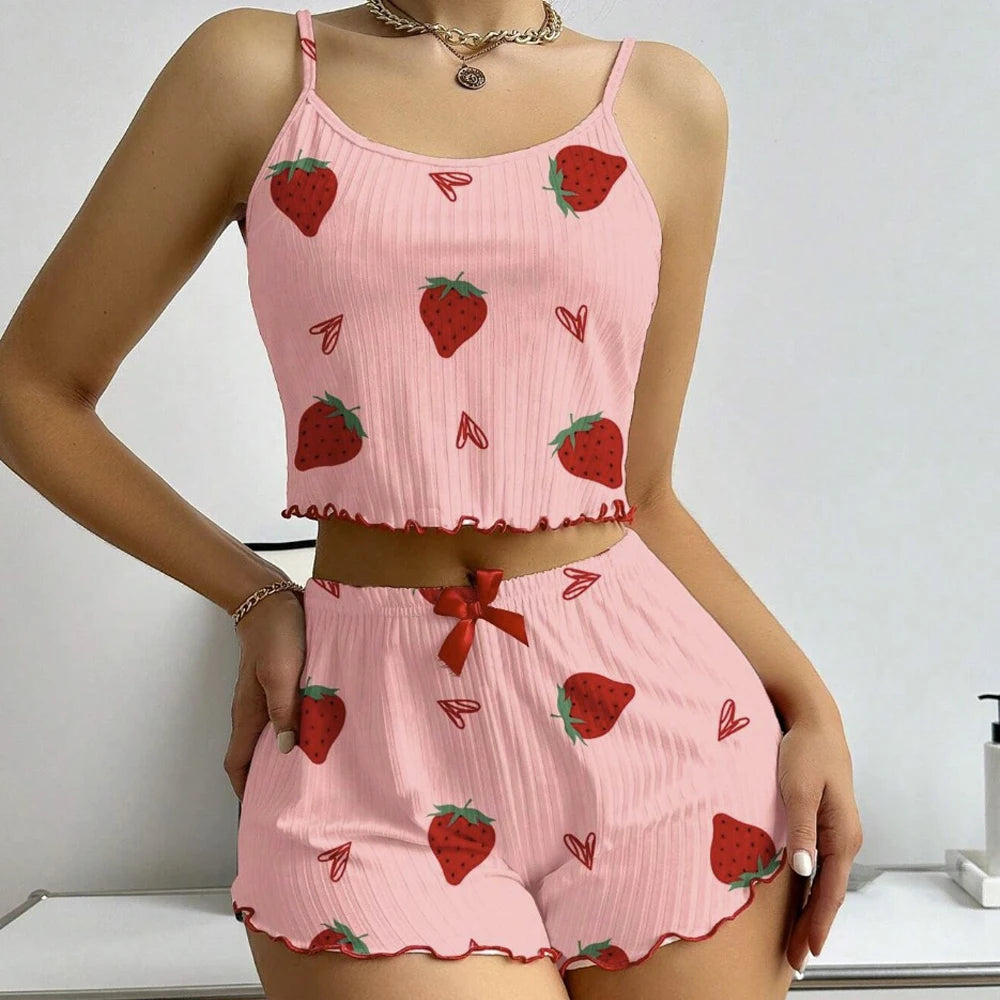 Pigiama da donna con stampa a fragola