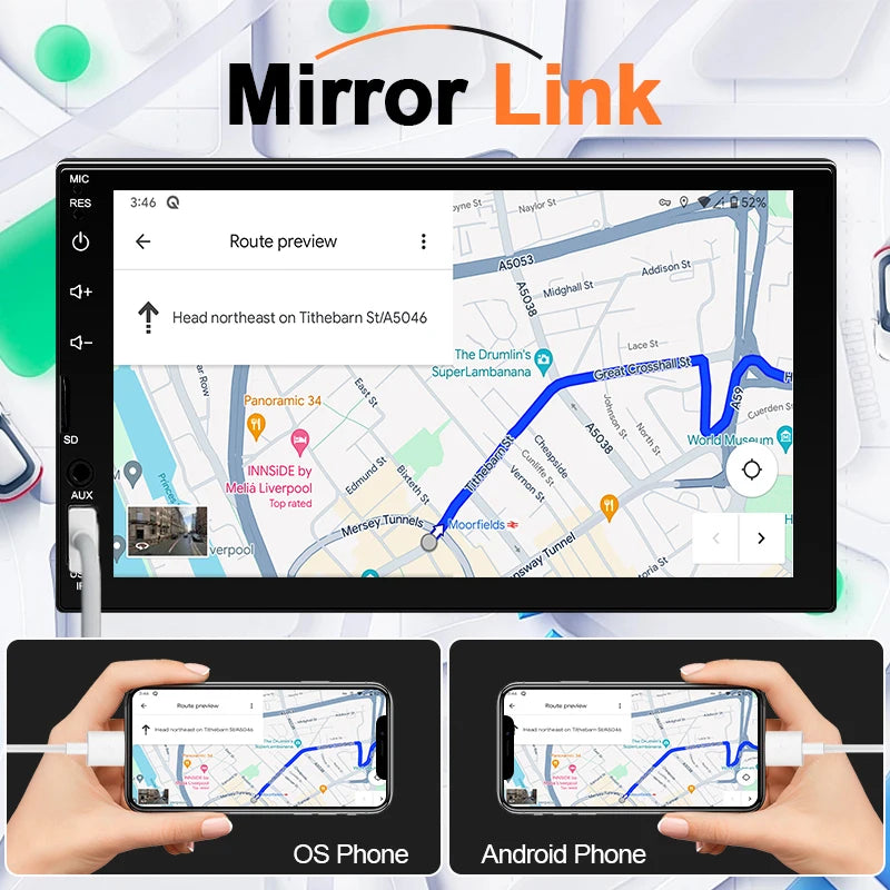 Hippcron 7" 1Din Car Radio Wireless CarPlay Android Auto Bluetooth AUX USB Universal Multimedia MP5 Player Mirror Link Autoradio